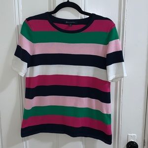 Brooks Brothers Striped Top, Women’s Medium, Pink, Green, White, Black Stripes